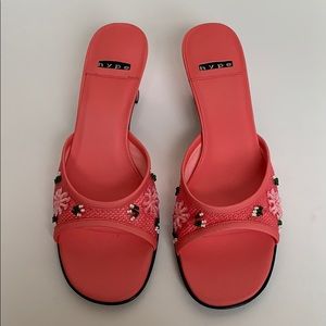 HYPE Pink Salmon Mesh Mules w/ Sequins & Beads